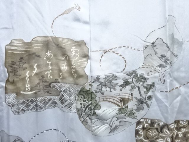 JAPANESE KIMONO / ANTIQUE SHIBORI GOURD / LANDSCAPE PATTERN MENS JUBAN